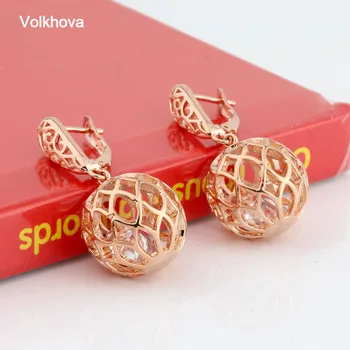 

2020 New Fashion Hollow Spherical Ball Design Cubic Zirconia 585 Rose Gold Color Earrings For Women Party Jewelry earing