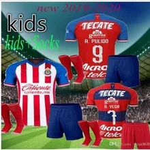 Детские трикотажные футболки года Guadalajara, футбольные футболки O. PINEOA A. PULIDO A. ZALDIVAR I. BRIZUELA, домашний комплект для детей 19 20 Chivas regal, футболка