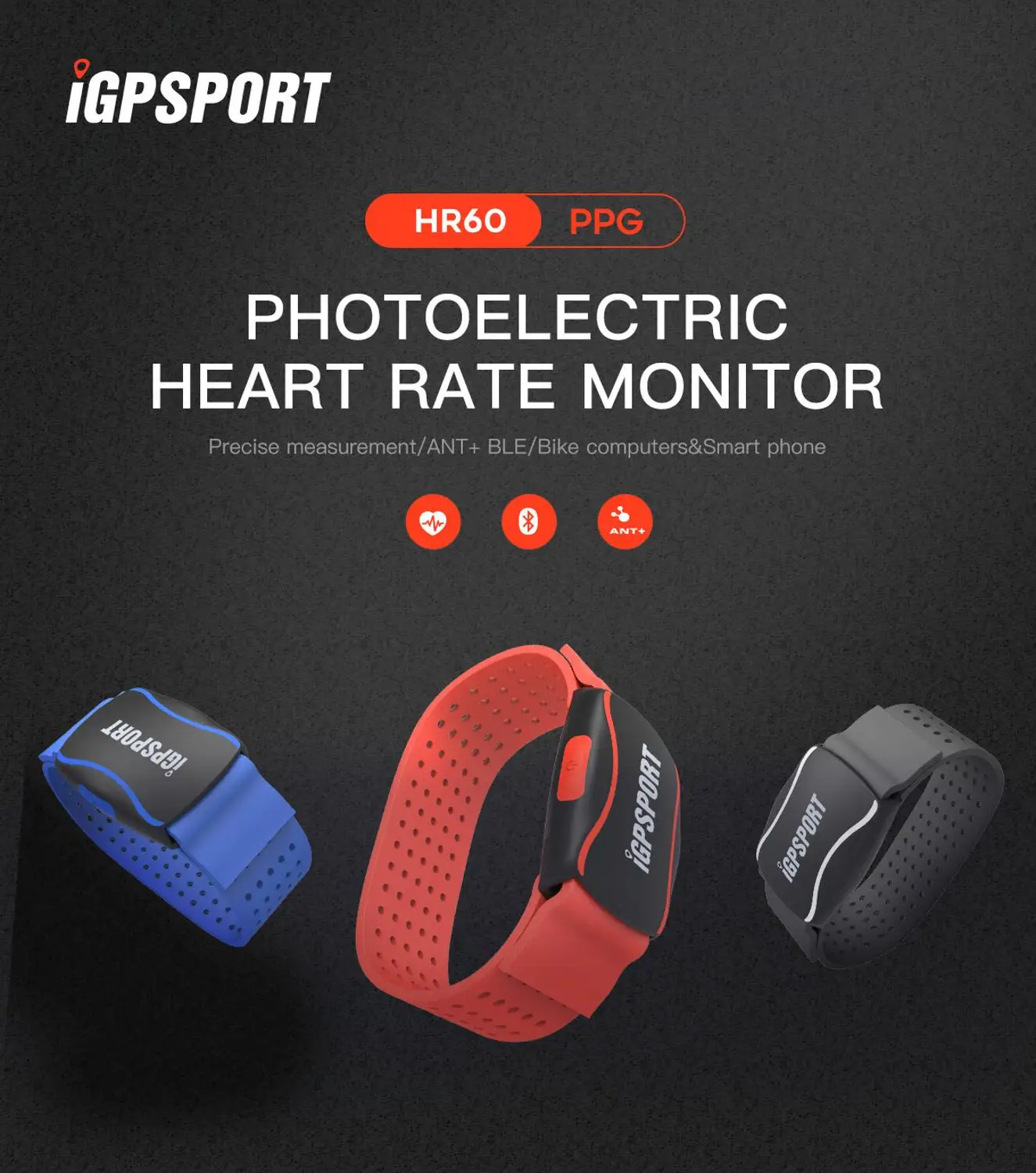 HEART RATE MONITOR IGPSPORT HR60 PHOTOELECTRIC ANT Bluetooth Dual Module 