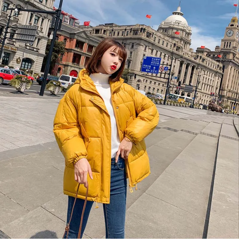 yellow Модные пуховики женские зимние пальто короткие плотные теплые хлопковые стеганые куртки пальто Женская Повседневная Свободная верхняя одежда - Цвет: yellow