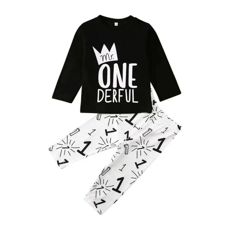 

2020 Spring Autumn Baby Boys 1st Birthday Clothes Crown T-Shirt Tops Long Leggings Pants 2Pcs Toddler Infant Boys Outfits Set