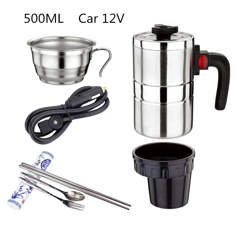 12V Car Kettle Boiling Water Cup Stainless Rice Cooker Water Heater Portable Kettle Heating