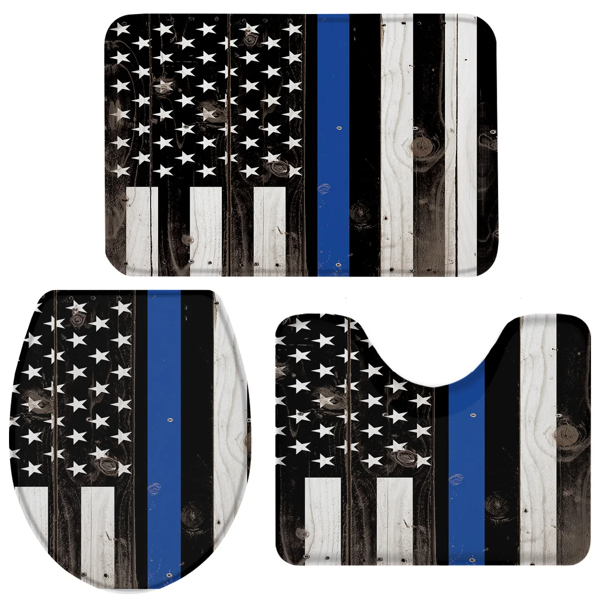 3 Pieces Bathroom Set Wooden American Flags Bath Toilet Cover Mat Pedestal Rug Non-Slip | Дом и сад