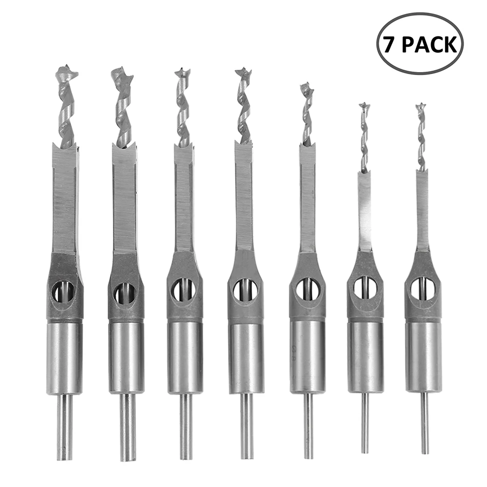 

7pcs Woodworking Square Hole Drill Bit Mortising Drilling Woodworking Tools Mortising Chisel Set Twist Drill Sets