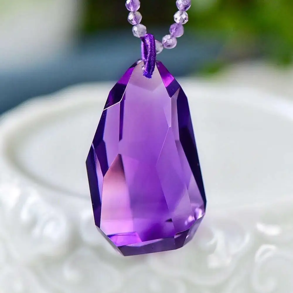 

Natural Purple Amethyst Quartz Brazil Crystal Faceted Cut Pendant Fashion 32x19x14mm Healing Stone Necklace AAAA