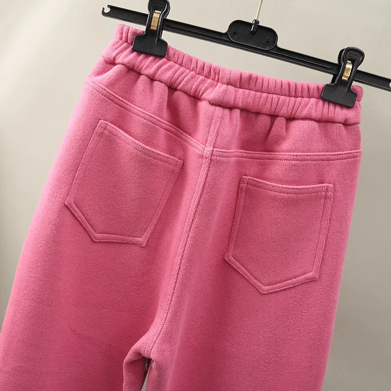 Плотные бархатные осенне-зимние женские штаны с эластичной резинкой на талии, розовые прямые штаны-шаровары для женщин, женские спортивные штаны C6033