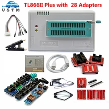 100% xgecu original tl866ii plus universal programador + 28 adaptadores sop8 ic clipe de alta velocidade tl866 flash eprom programador