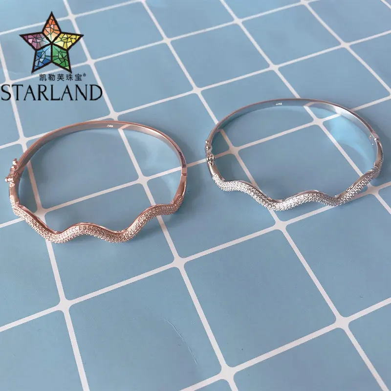 Starland, классический волновой узор, Открытый браслет и браслет, Подходит для pandora, подвески для женщин, свадебные подарки, 925 пробы, серебряные ювелирные изделия