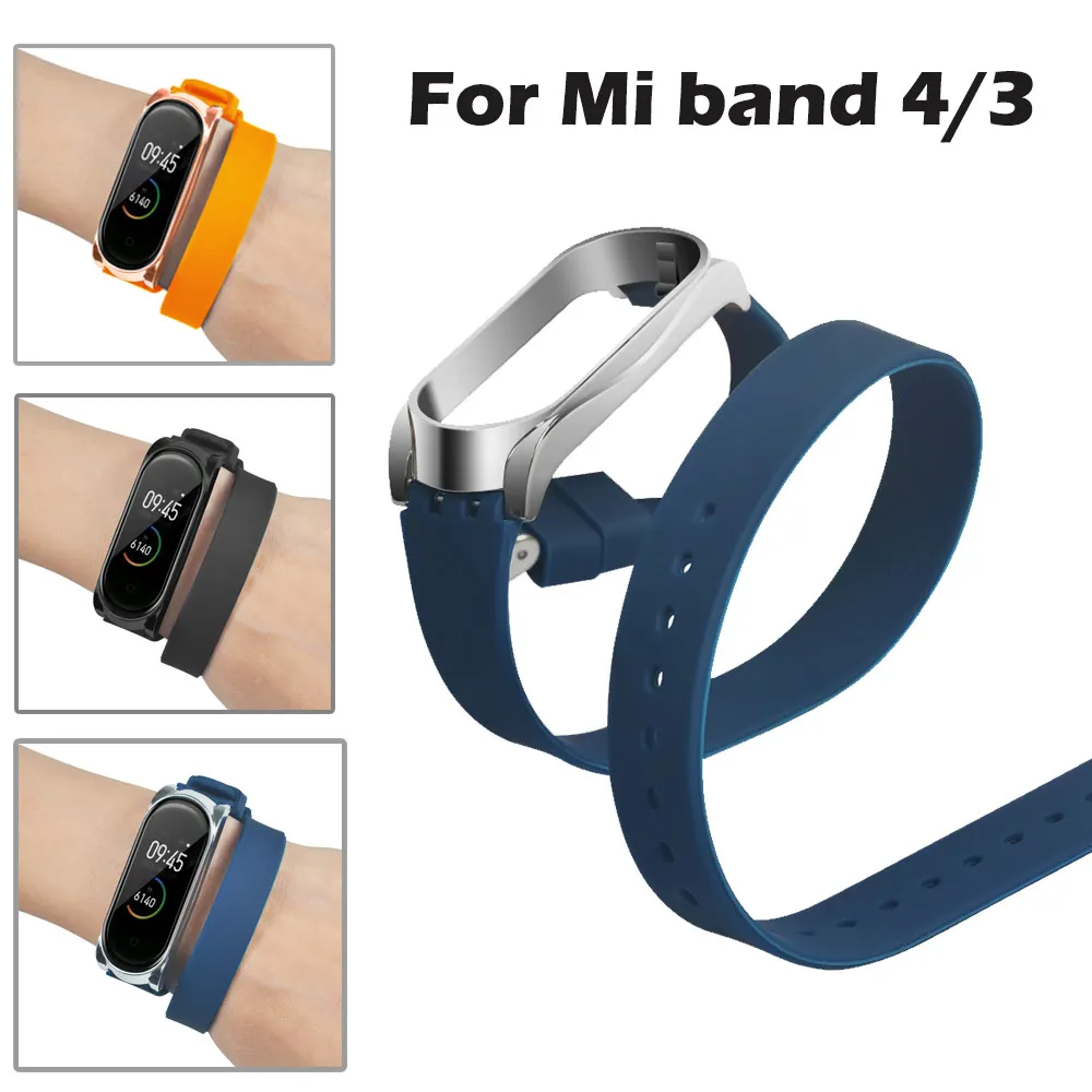Силиконовый ремешок для Xiaomi Mi band 4 длинный двойной браслет смарт-браслета Band 3