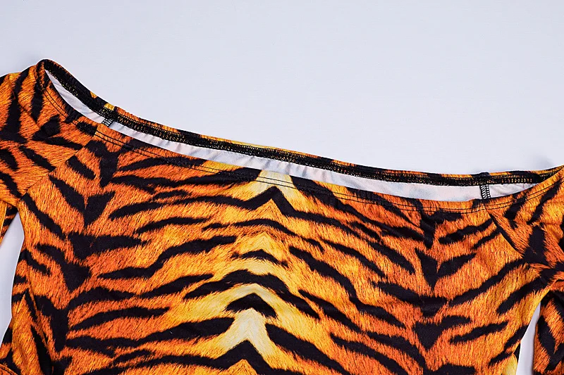 Beyprern, модный боди с принтом тигра, комплект с леггинсами, 2 предмета, женский сексуальный боди с открытыми плечами, топ и штаны с высокой талией