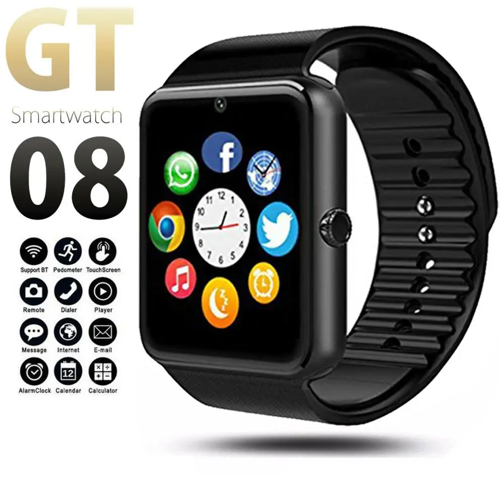 

GT08 Bluetooth Smart Watch Call Message Push Touch Screen Big Battery Support TF/SIM Card Camera Men's Watches for IOS Android