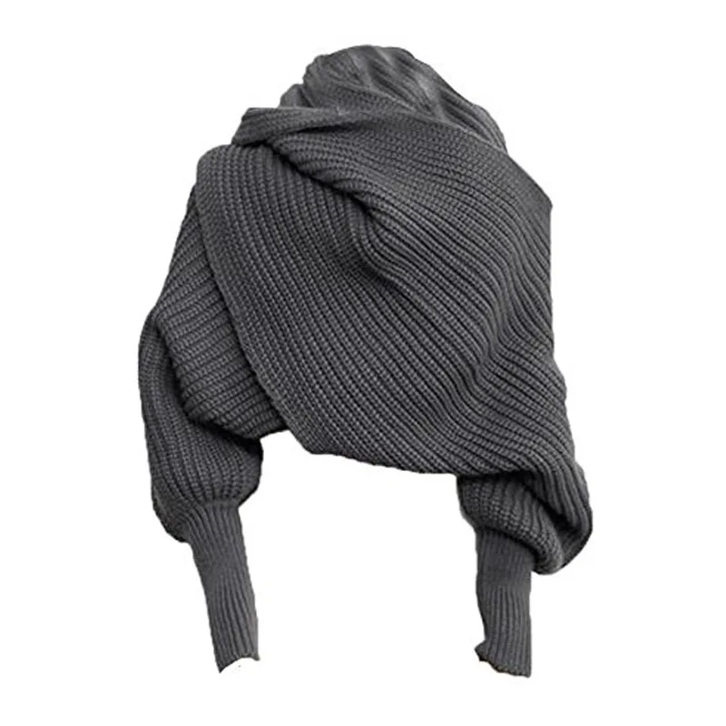 Вязаный шарф с рукавами, новые зимние шерстяные шарфы для мужчин и женщин с рукавами, вязаный шарф, толстый теплый высококачественный модный - Цвет: Gray