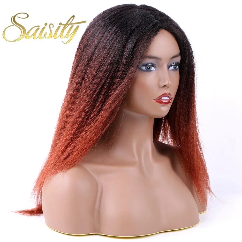 Synthetic Wig Hair-Wigs Afro Medium-Part Kinky Curly Black Natural Ombre Women Saisity