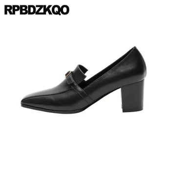 

black block women high heels pumps office nude shoes elegant size 4 34 genuine leather thick formal court square toe 2019 chunky