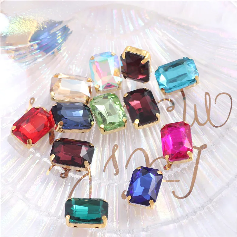 10x14mm 13x18mm 직사각형 모양 크리스탈 유리 라인 석 황금 발톱 바느질 의류 의류 액세서리에 대한 보석에 바느질