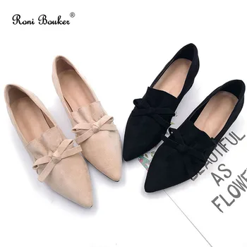 

Roni Bouker Black Beige Women High Heels Pumps Comfortable Square Heel Pointed Toe Slip-on Daily Casual Flock Office Lady Shoes
