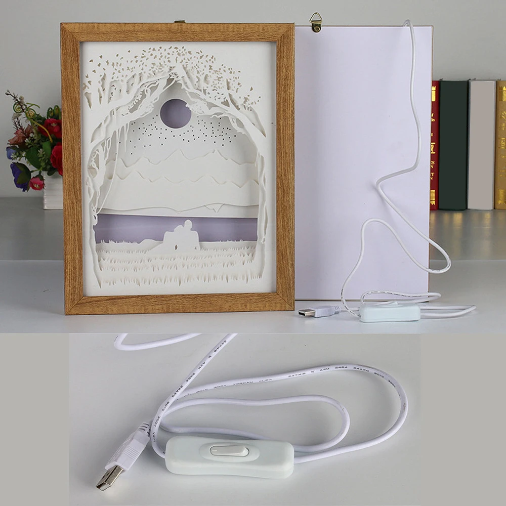 3D бумажный скульптурный светильник USB Ночной DIY ручной работы резной для