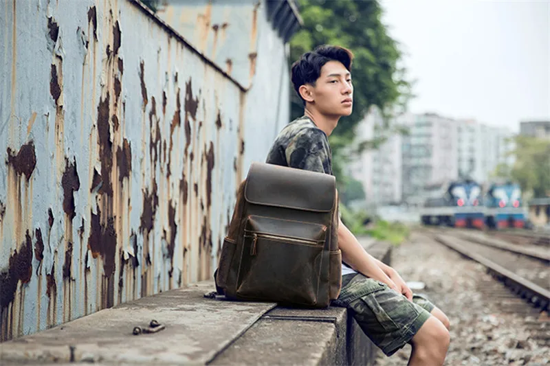 PNDME retro high quality genuine leather men backpack crazy horse leather bookbag simple outdoor casual designer laptop bagpack