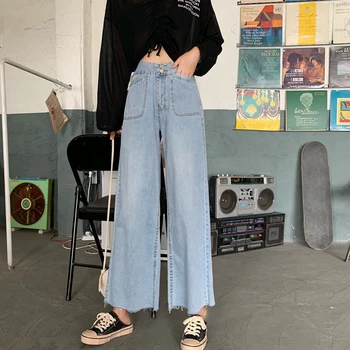

ZOSOL 2020 New Style Jeans Women's Large Pocket Light Color High-waisted Casual Pants Loose-Fit Students' Pants