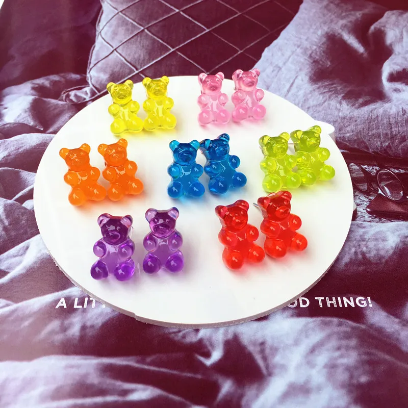 

2019 New Arrival Handmade Colorful Ins Style Cartoon Bear Earring Candy Color Stud Earring For Women&Girl Daily Jewelry Party Gi