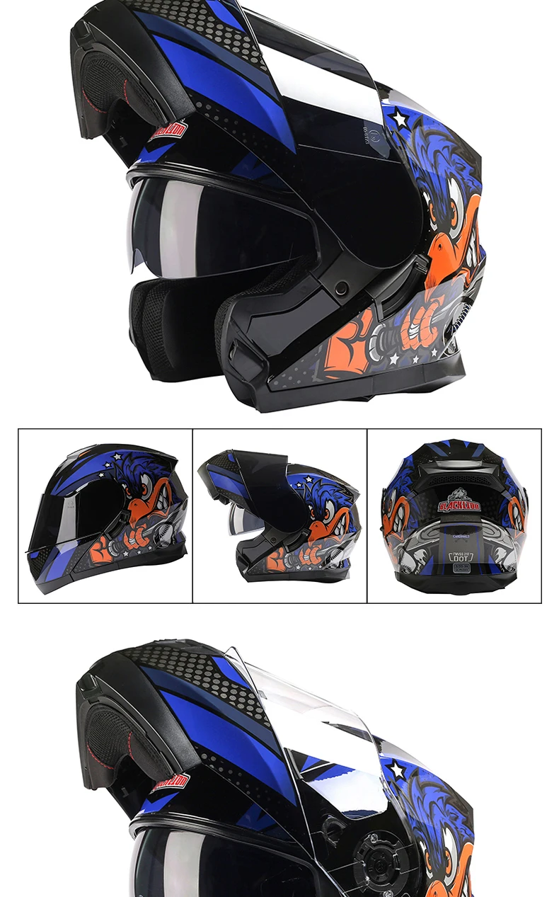 Capacete integral modular de motocicleta Black Lion