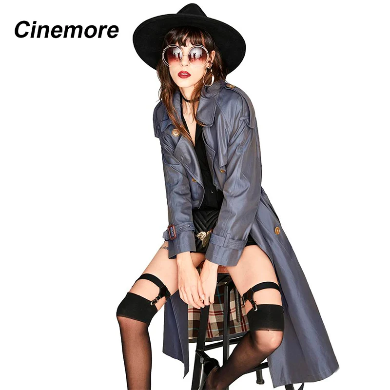 CINEMORE 2020 Женский длинный двубортный тренчкот из хлопка водонепроницаемый