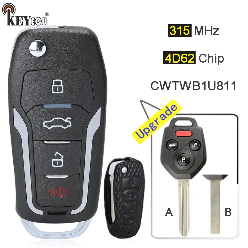 KEYECU 315MHz 4D62 Chip CWTWBU811 Upgraded Flip 4 Button Remote Key Fob key for Subaru Tribeca 2011-2014 Leather case | Автомобили и