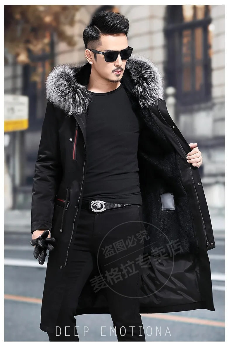 Real Fur Coat Men Rabbit Fur Coat Real Fur Parka Mens Clothing Fox Fur Collar Winter Coat Men Casaco MA8201NX809 YY1125
