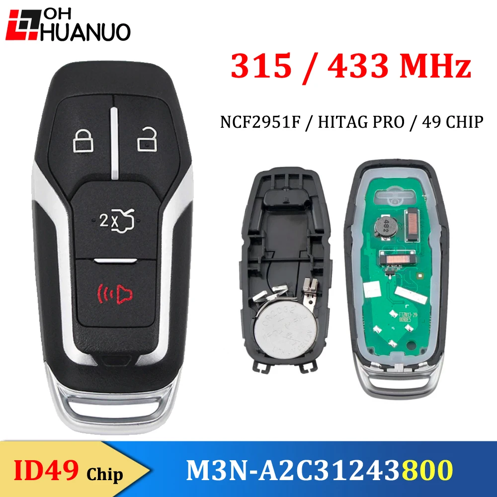 3 + 1 кнопка ASK315MHz/433 92 MHz умный дистанционный ключ NCF2951F HITAG PRO 49 чип для Ford FCC ID: Φ/PN:
