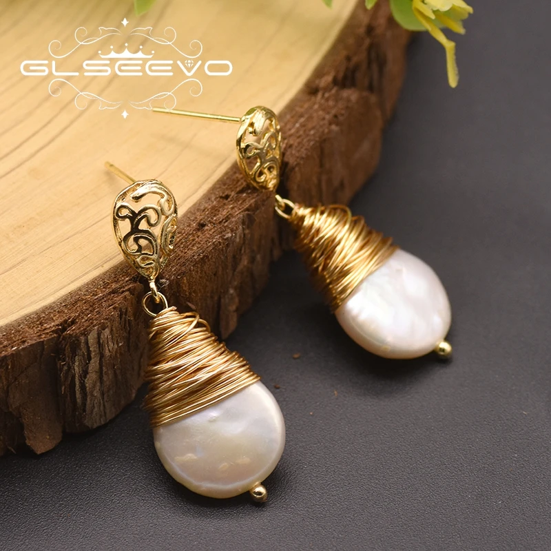 Cena GLSEEVO 100% naturalna świeża woda biała perła spadek kolczyki dla kobiet dziewczyna miłośników grzywny ślub przyjęcie zaręczynowe biżuteria GE0891
