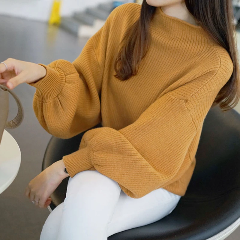 

2018 New Winter Women Sweaters Fashion Turtleneck Batwing Sleeve Pullovers Loose Knitted Sweaters Female Jumper Tops