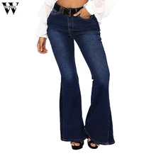 Womail джинсовые расклешенные брюки, джинсы для женщин, расклешенные брюки для мам с карманами на пуговицах, средняя талия, хлопковые джинсы, повседневные женские джинсы AG22