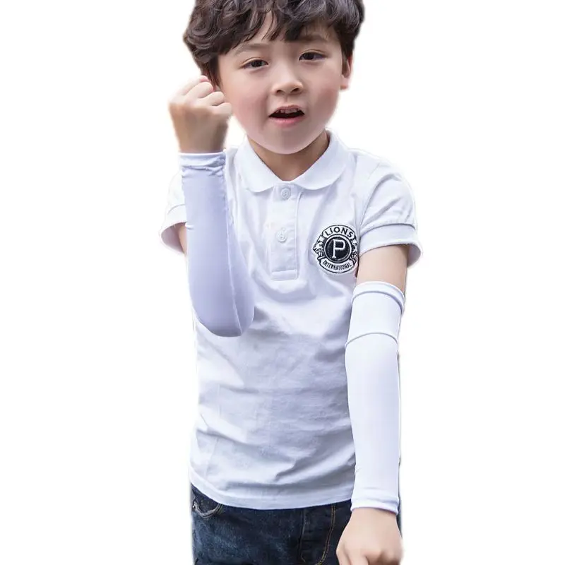 

Children Kids Summer UV Protection Ice Silk Cooling Arm Sleeves Solid Color Outdoor Sunblock Protective Long Fingerless Gloves