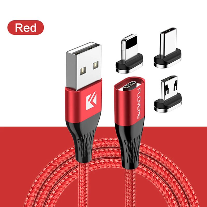 FLOVEME Магнитный кабель Micro usb type C для iPhone кабель освещения 1 м 3A провод для быстрого заряда type-C Магнитный кабель для зарядки телефона - Цвет: Red