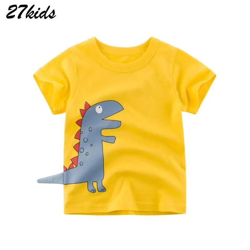 Детская футболка с принтом лягушки для мальчиков и девочек 2-9 лет, Детские хлопковые футболки с коротким рукавом, летние топы для мальчиков, 27 - Цвет: 9241 yellow