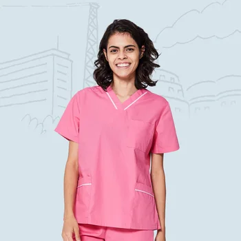

Pink Nurse Uniform Workwear Medical Hospital Uniforms Suit for Women V Neck Top and Pant Doctor Beautiful Work Suits