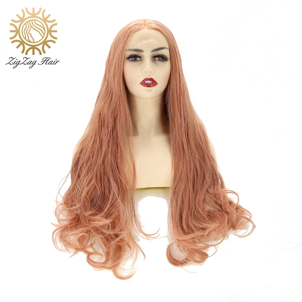

ZigZag Blonde Rose Gold Wig Long Wavy Synthetic Lace Front Wig for Women Daily Natural Glueless Middle Part Heat Resistant Fiber