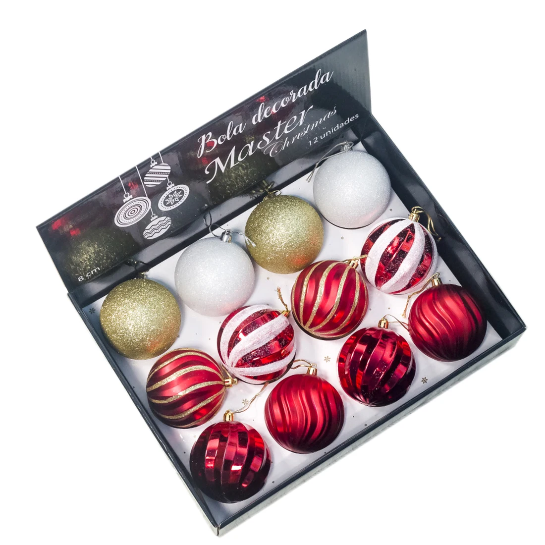 

12pcs 8cm Printed Christmas Ball Ornaments Set Christmas Tree Pendants for Christmas Decor - Type I