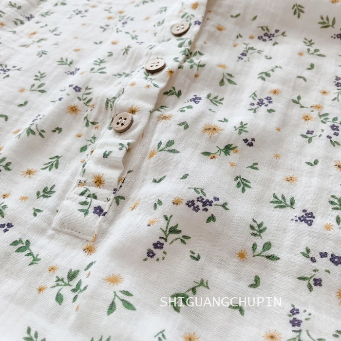 2020 New Summer Women Cotton yarn Blouse Japan Style Mori Girl Floral Print Stand Collar Three Quarter Sleeve Women Shirt 5