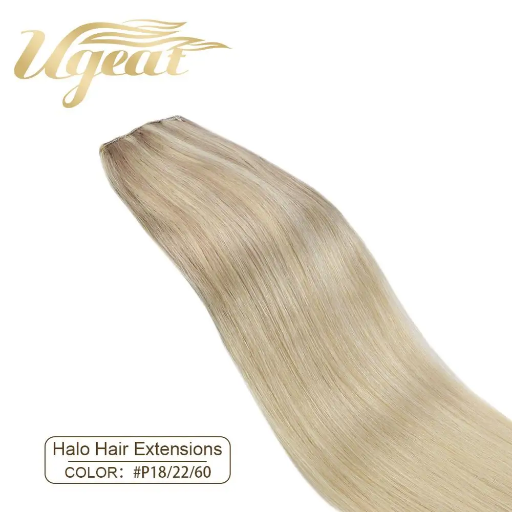 Ugeat Halo Weft настоящие волосы для наращивания, балаяж, машина, волосы remy 12-22 дюймов, натуральные прямые человеческие волосы - Цвет: 18-22-60