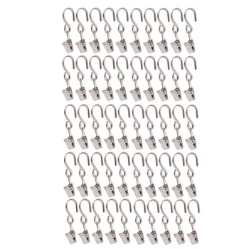 

50PCS Stainless Steel Curtain Clips with Hooks for Hanging Clamp Hangers Gutter Hooks for Party String Light Outdoor Wire Holder