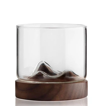 

Irish Whiskey Wine Cup Small Mountain with Wooden Base Unique Gift Glass Cup Whiskey Beer Cup Bar Hotel Drinkware Cup Tea Cup