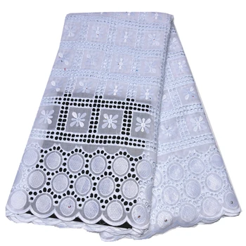 

White African Cotton Lace Fabric High Quality Stones Swiss Voile Lace Cotton Lace Nigerian Dry Lace Fabric For Wedding Dress