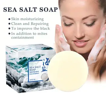 

100g Sea Salt Soap whitening Moisturizing Wash Base Removal Pimple Pores Acne Treatment Face Care With Foaming Net