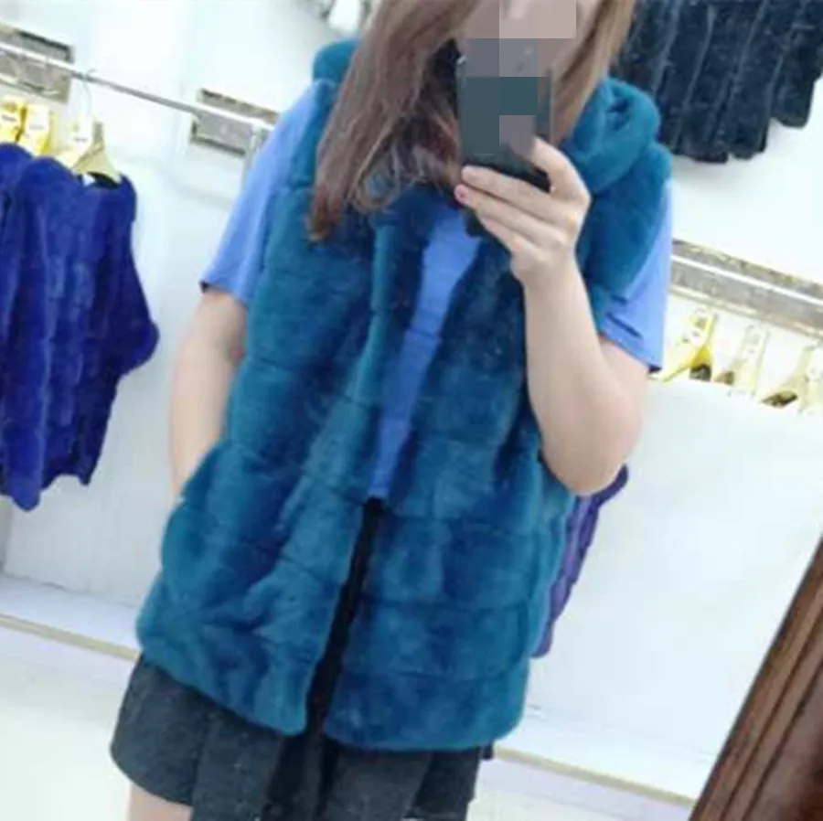 Peacock blue Новая зимняя женская натуральная норка меховой жилет пальто с капюшоном - Цвет: Peacock blue