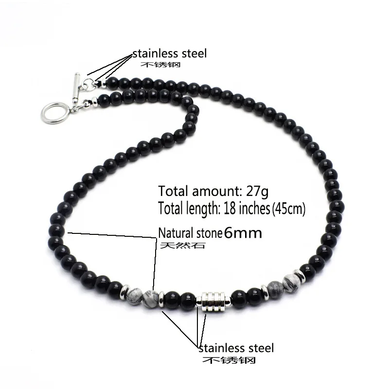 Stainless Steel Men Choker Necklace with Onyx Stone