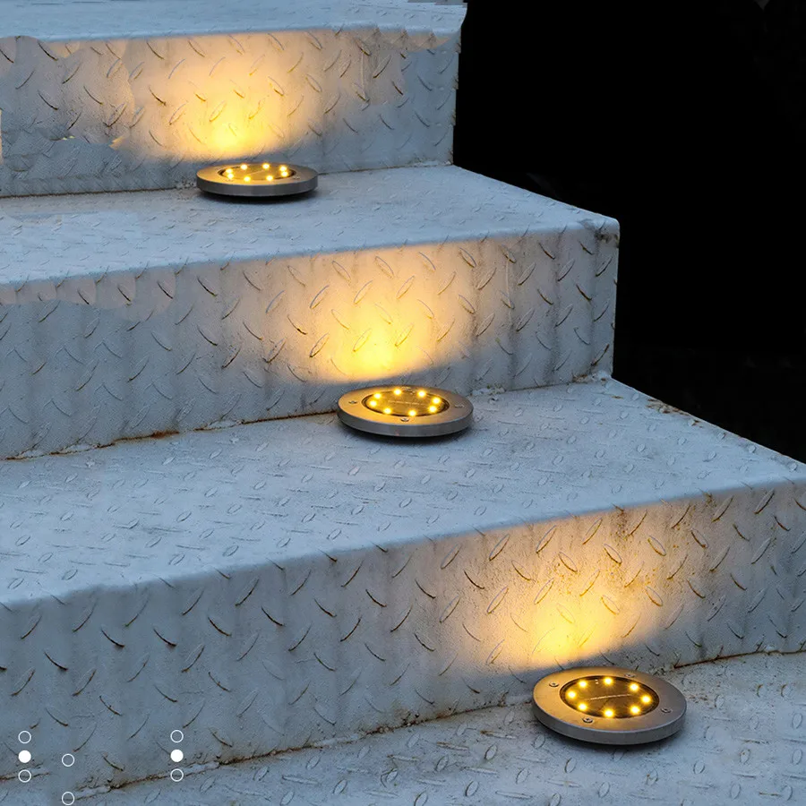 Solar ao ar Solar do Gramado do Jardim Caminho da Em-terra Luzes da Escada Thrisdar Luzes Branco Quente Livre Lâmpada Solar Passo Convés Calçada 8 Led 7 Cheap Lâmpadas subterrâneas