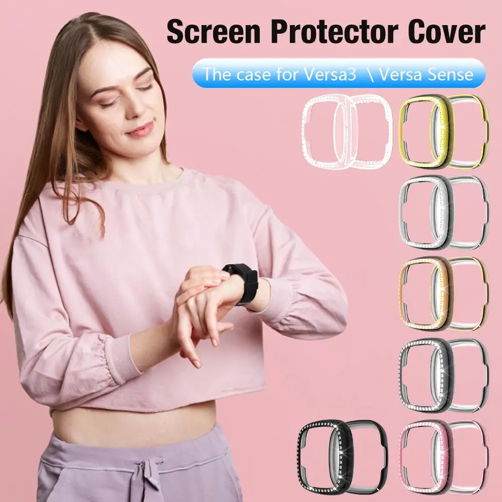 

2020 Newest Bling Screen Protector Case Rhinestone Bumper TPU Protective Cover for Fitbit Versa 3 for Fitbit Sense