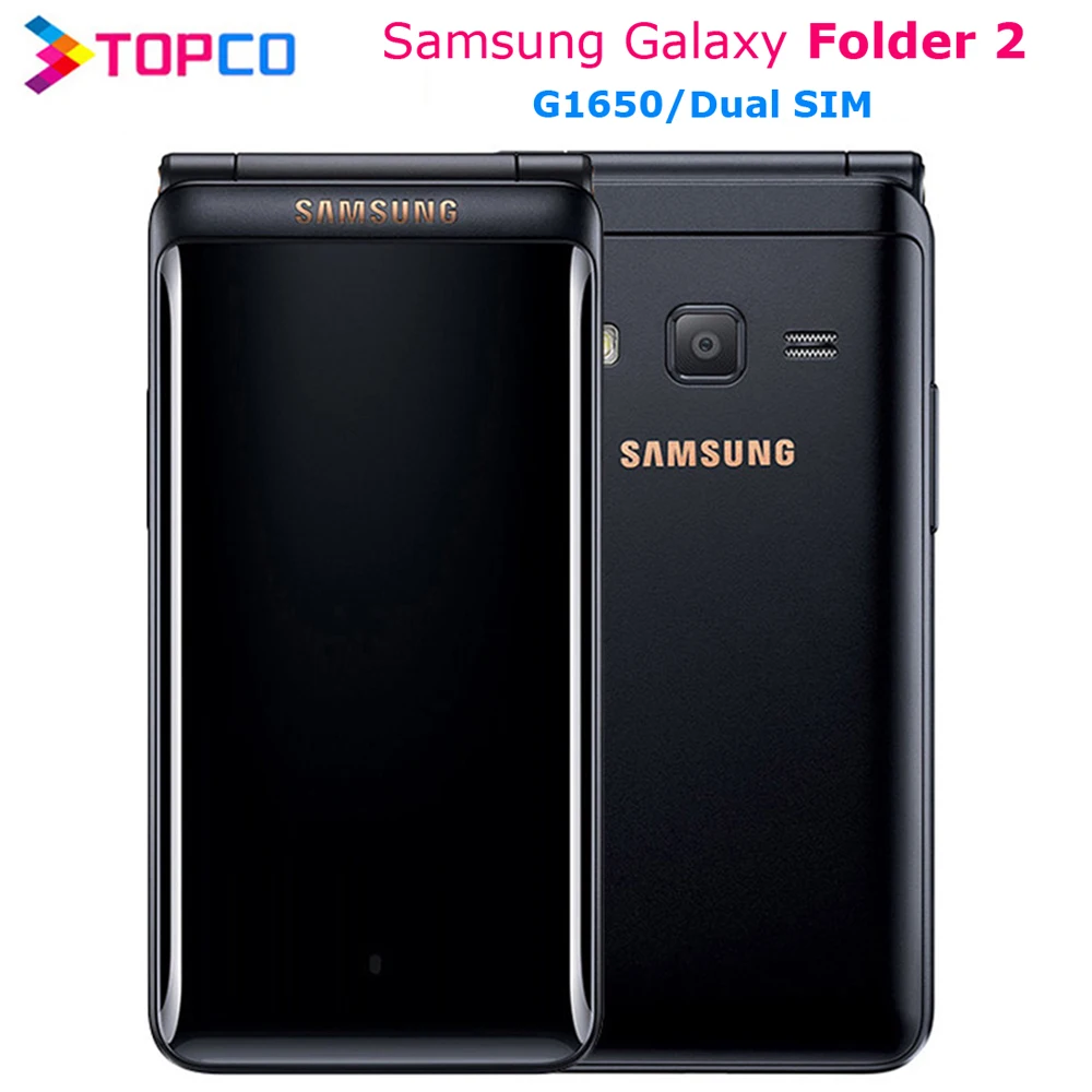원래 삼성 갤럭시 폴더 2 G1650 듀얼 SIM 16 기가 바이트 ROM 2 기가 바이트 RAM 쿼드 코어 8.0MP 3.8 "플립 스마트 폰 4G LTE 휴대 전화