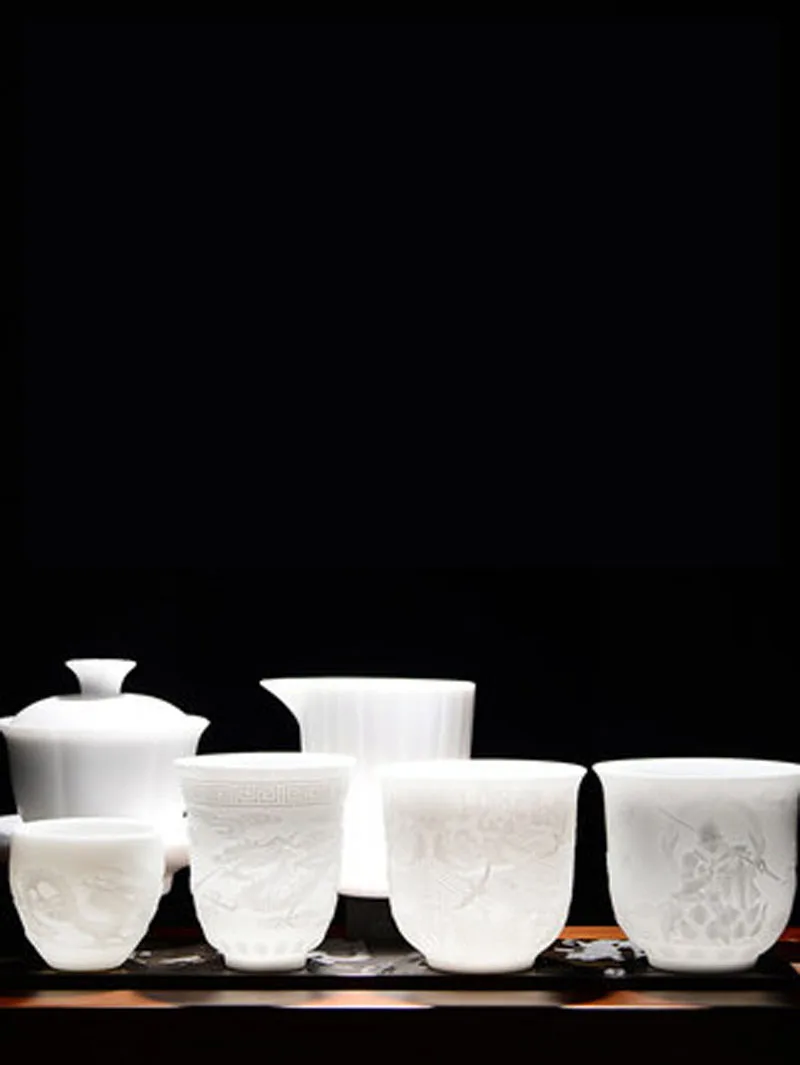 Vintage White Portable Ceramic Teacup, Chinese Carving, Carved Tea Cup, Kung Fu, Da Hong Kong, Oolong Teaware Set,160ml, 220ml